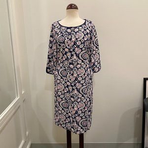 BODEN Jessie Jersey Dress with White and Pink Floral Print on Navy Blue Size 12R